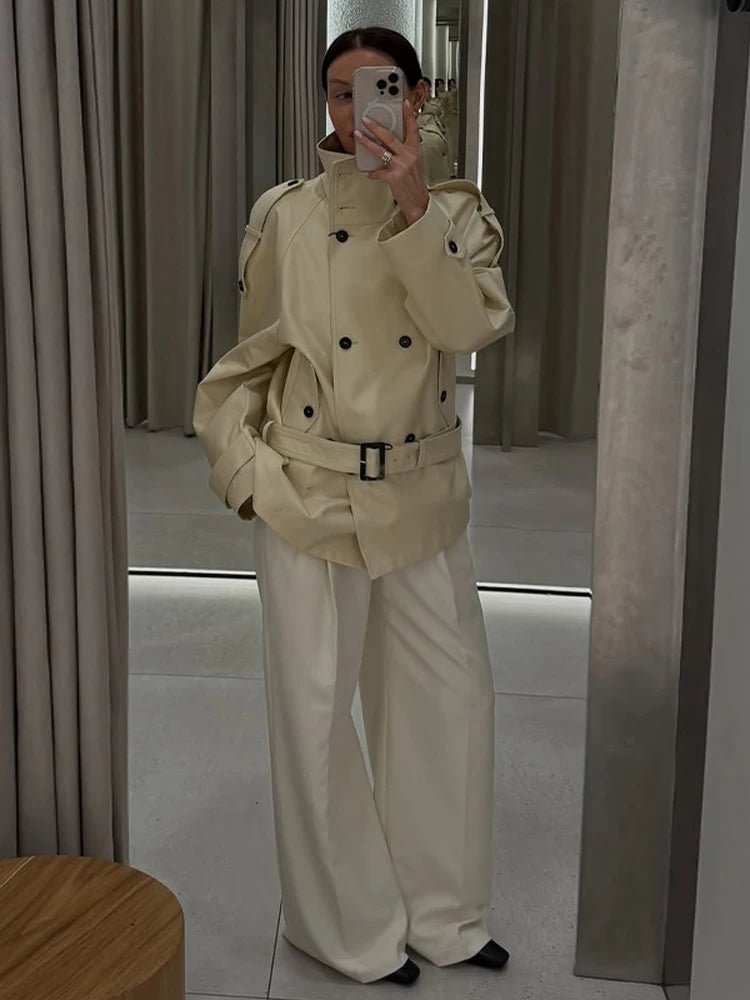 SOERA Amanda Stand Collar Trench Coat - Coat - SOERA-564867-B-M-86531 Beige M