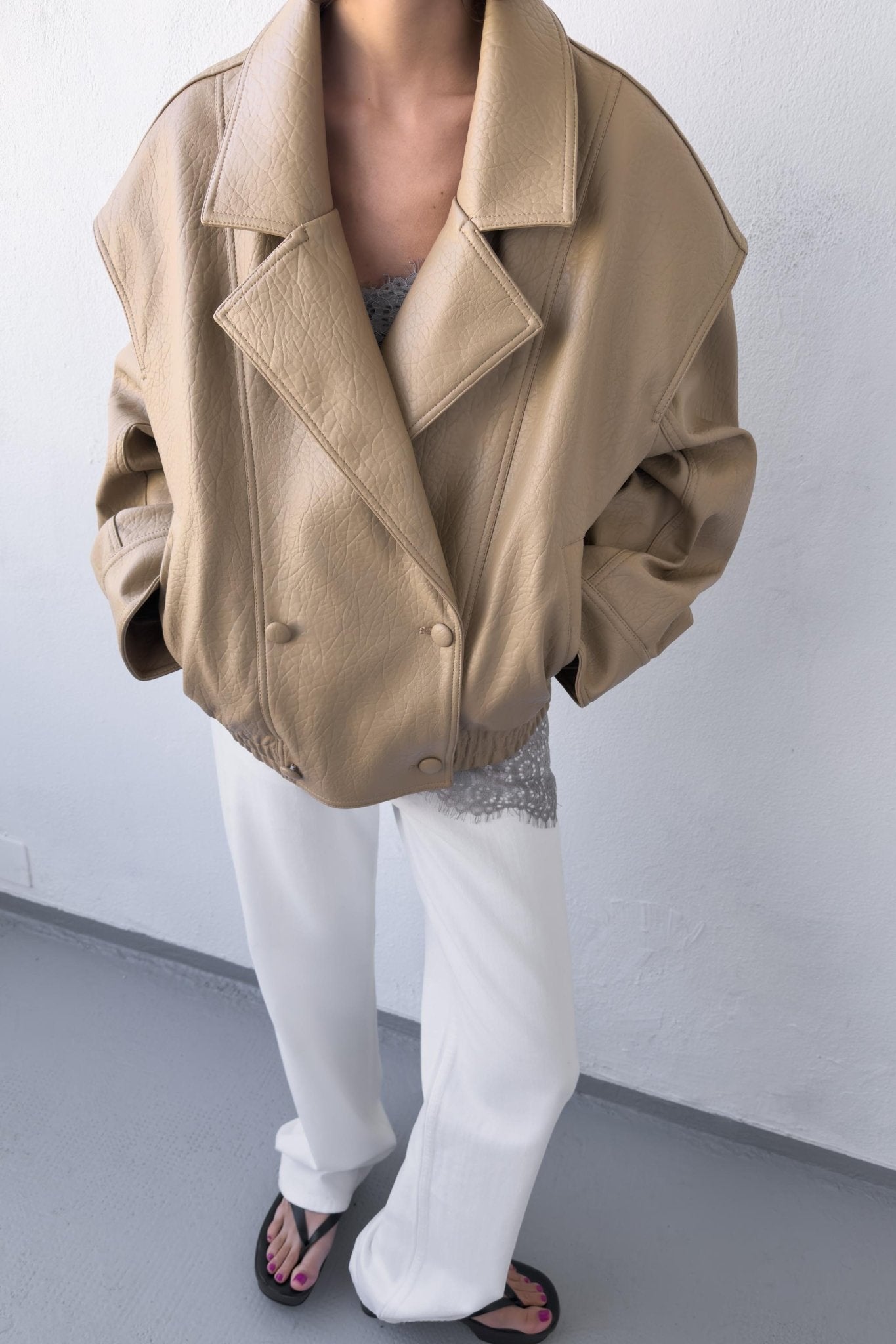 SOERA Audrey Double Breasted Faux Leather Coat - Coat - SOERA-511491-1-M-22979 Beige M