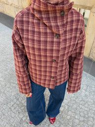 Casaco Jane com Gola Alta, em Mistura de Lã, Padrão Xadrez