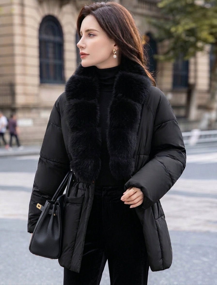 SOERA Rose Belted Faux Fur Collar Quilted Parka - Coat - SOERA-453443-BLA-S-45155 Black S