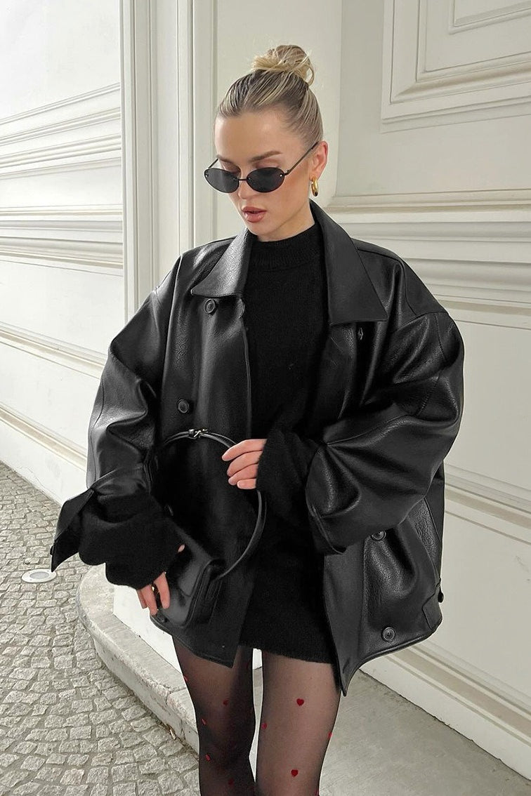 SOERA Sandra Vintage Relaxed Leather Coat - Coat - SOERA-664259-BLA-S-59875 Black S