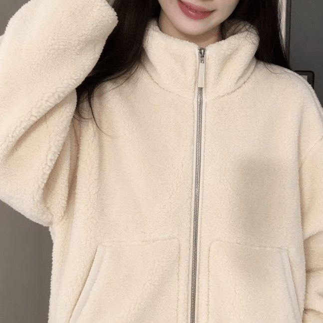 SOERA Tidy Zip Up Teddy Jacket in Beige