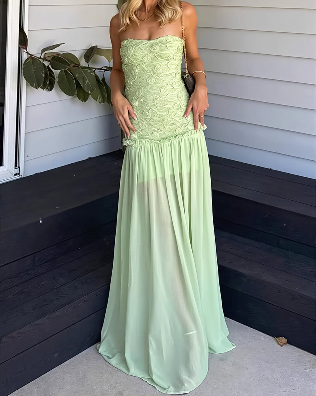 SOERA Alice Strapless Floral Lace Maxi Dress - Dress - SOERA-973635-GRE-M-00163 Light Green M