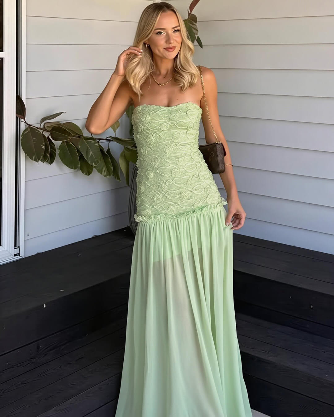 SOERA Alice Strapless Floral Lace Maxi Dress - Dress - SOERA-973635-GRE-S-67395 Light Green S