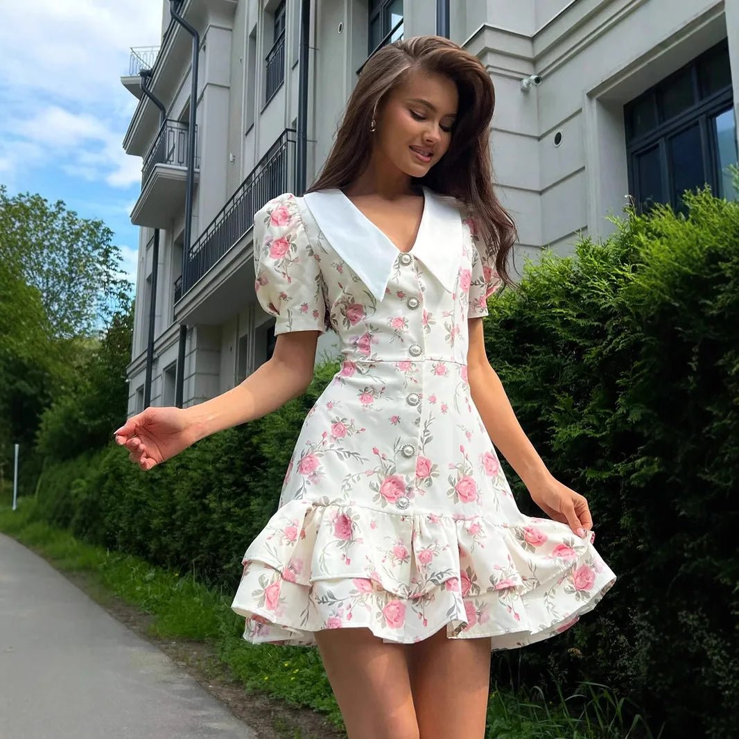 SOERA Andromeda Floral Puff Sleeve Mini Dress - Dress -  White S