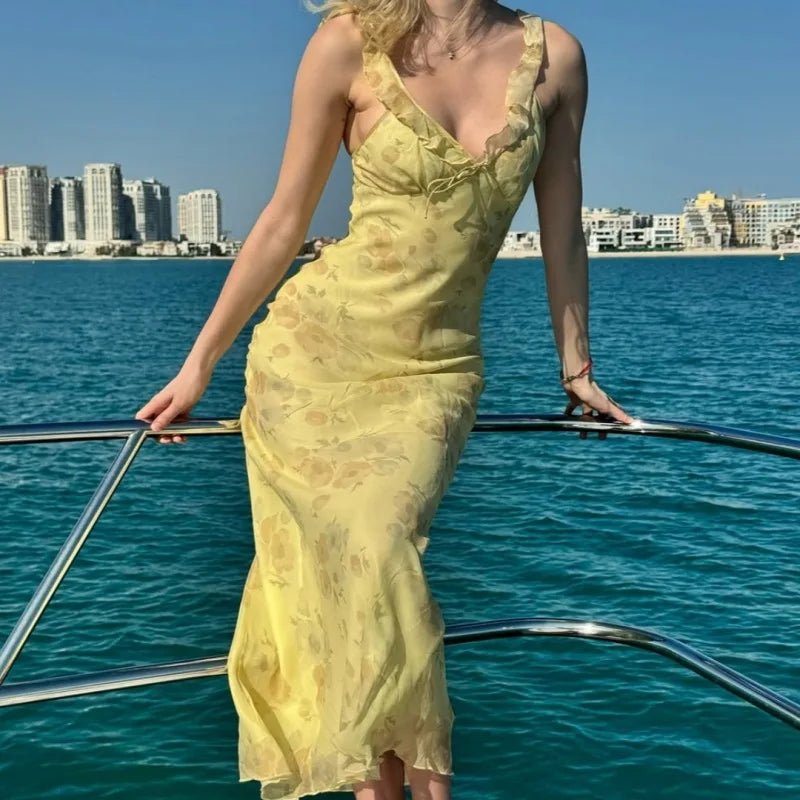SOERA Ava Floral Plunge Maxi Dress - Dress -  Yellow M