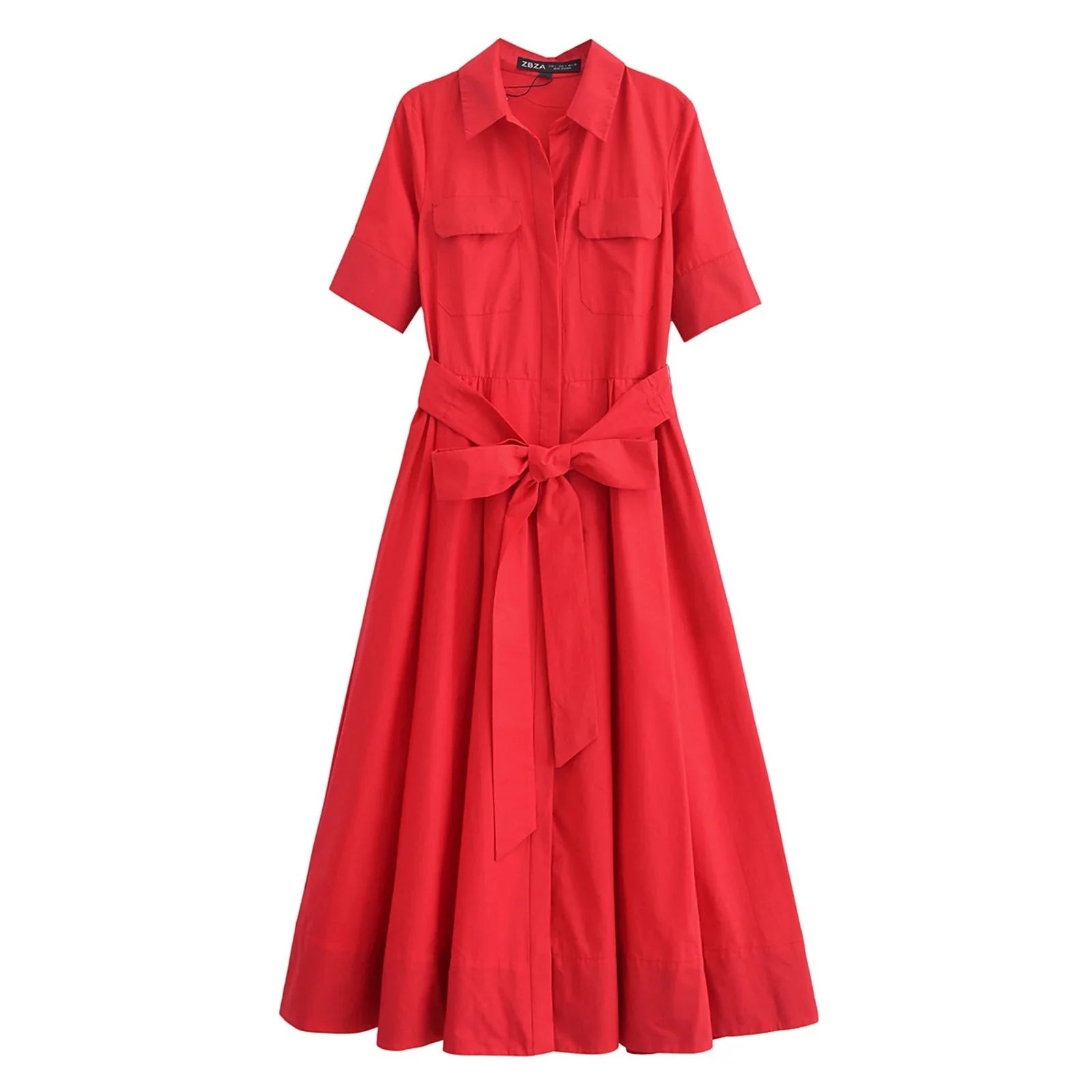 SOERA Beatrice Belted Shirt Midi Dress - Dress -  Red XS
