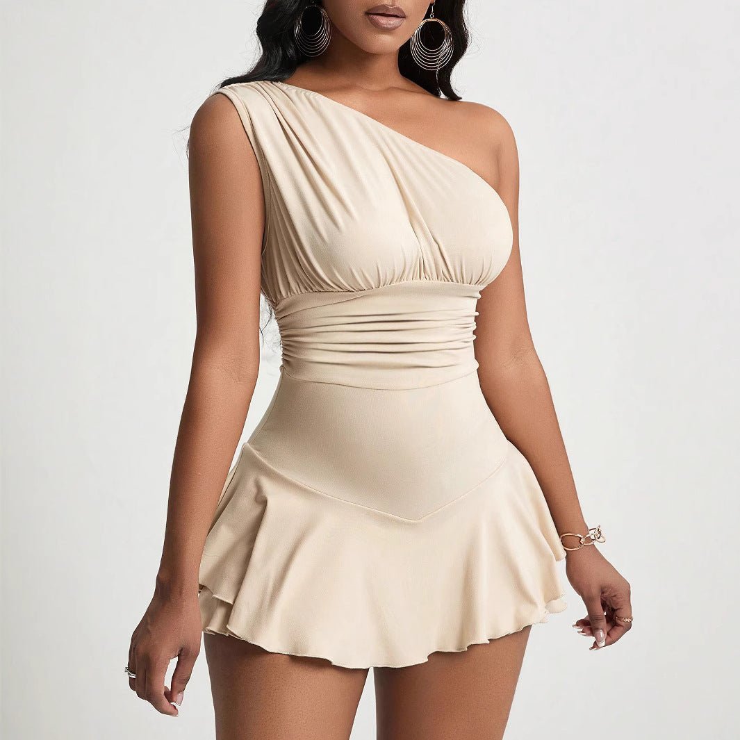 SOERA Bella Asymmetrical Ruffle Mini Dress - Dress -  Beige M