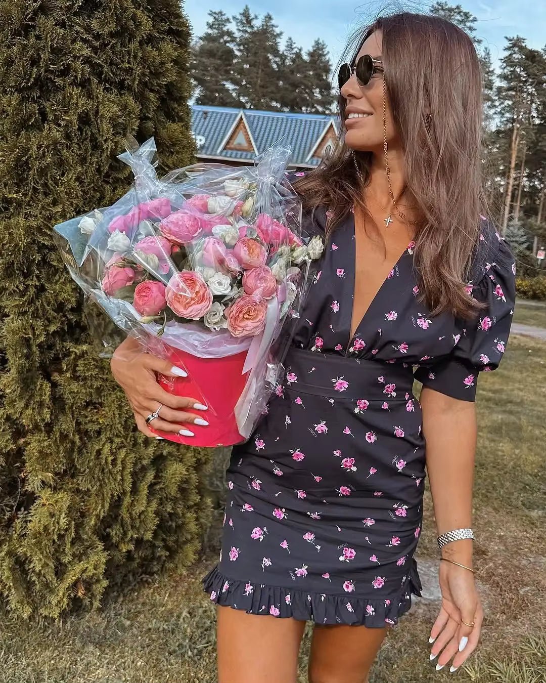 SOERA Bianca Floral Mini Dress - Dress - SOERA-050371-BLA-L-25475 Black L