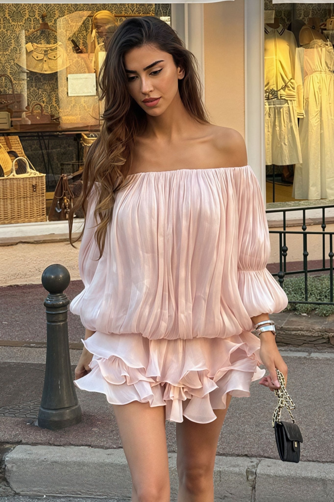 SOERA Bianca Off - Shoulder Ruffle Tiered Mini Dress - Dress -  Light Pink S