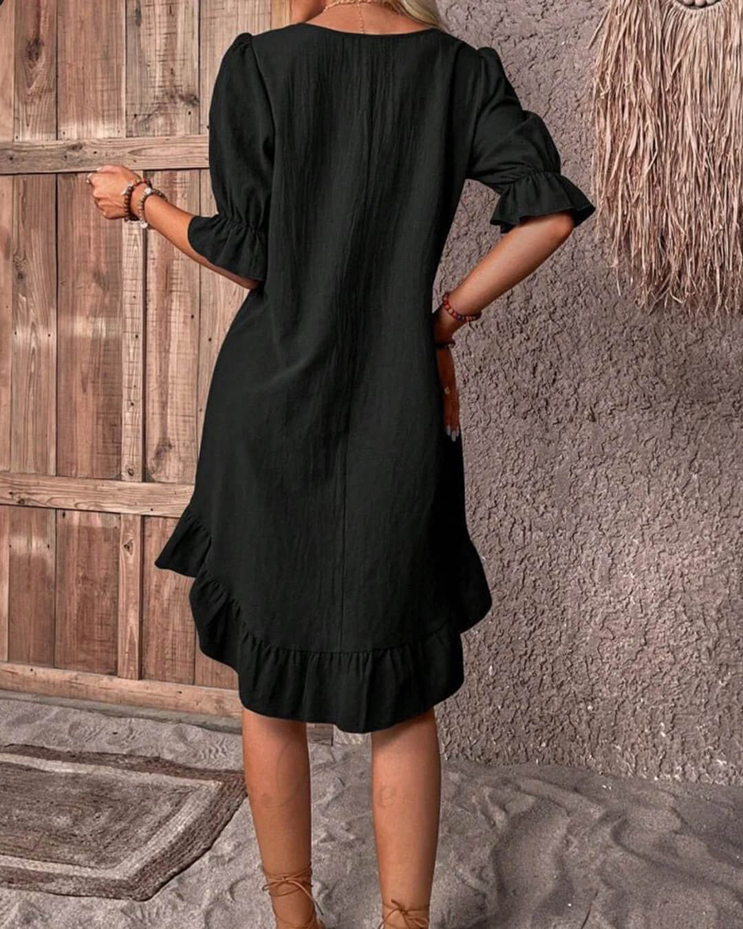 SOERA Celeste Ruffle Hem Smock Dress - Dress -  Black L