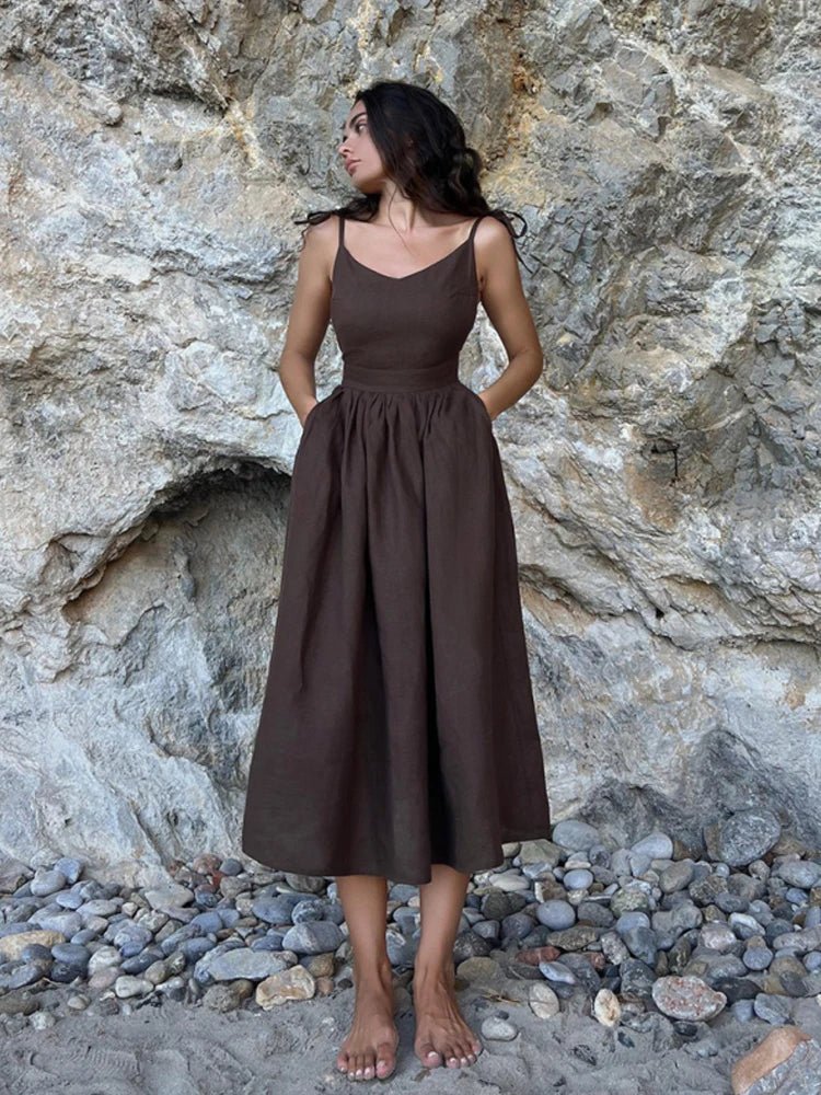 SOERA Elisabeta Backless Tie - Strap Midi Dress - Dress -  Brown S