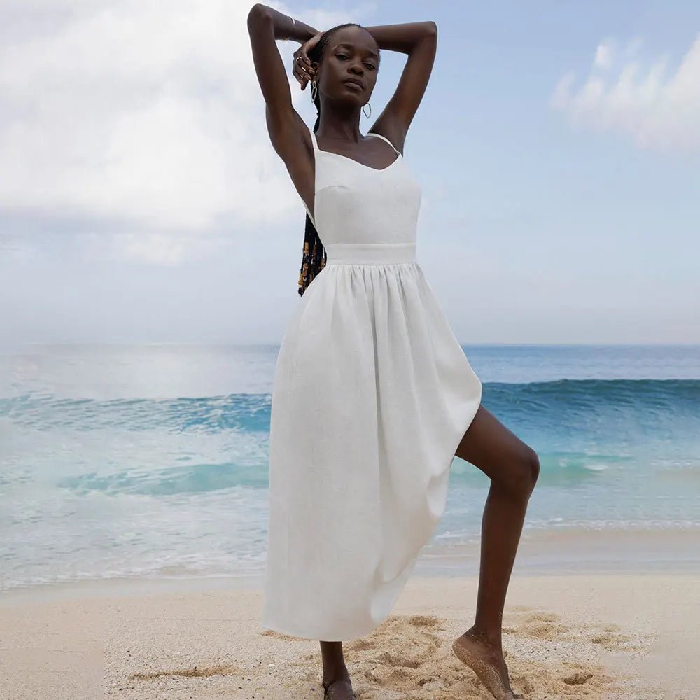 SOERA Elisabeta Backless Tie - Strap Midi Dress - Dress -  White S