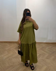 Vestido midi Celeste plissado patchwork