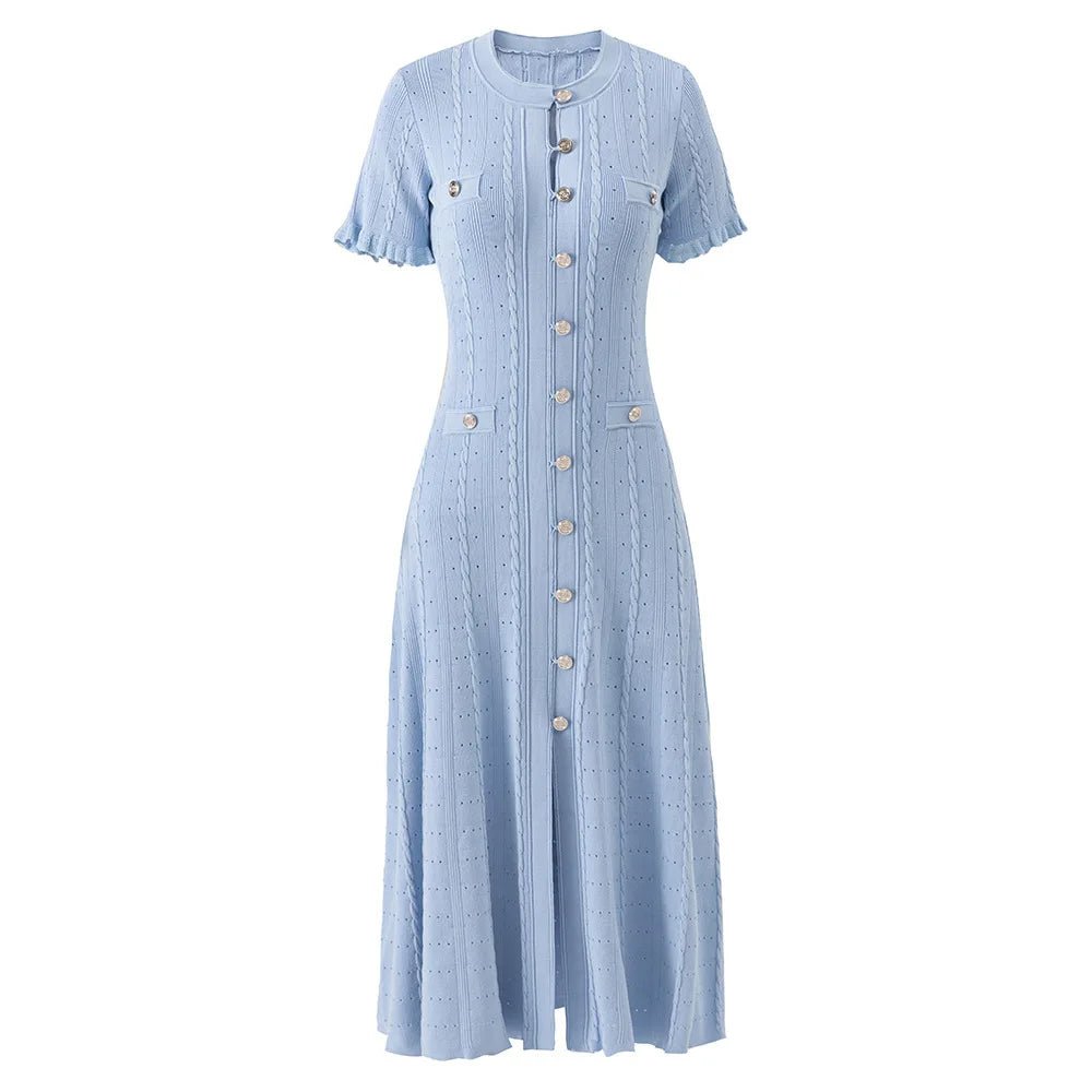 SOERA Erlinda Button - Front Knit Midi Dress - Dress -  Blue