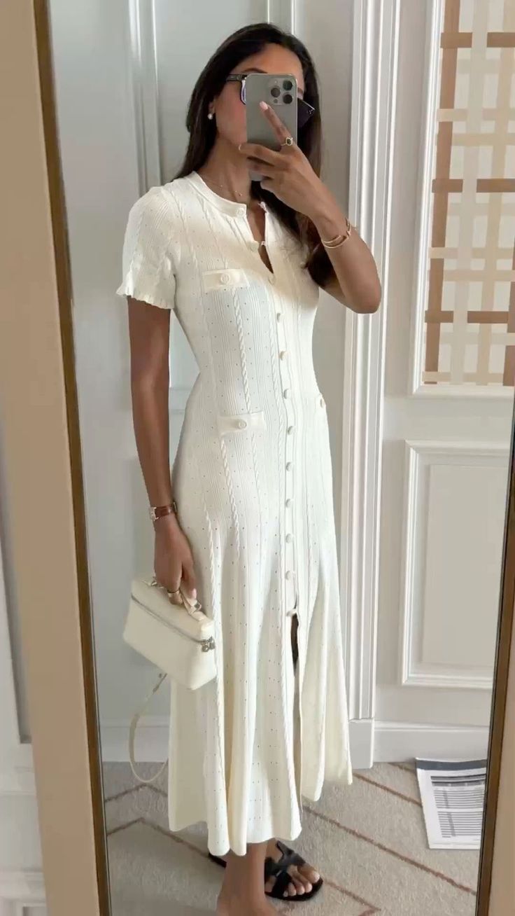 SOERA Erlinda Button - Front Knit Midi Dress - Dress -  White