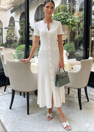 Vestido midi de malha Beatrice com botões à frente
