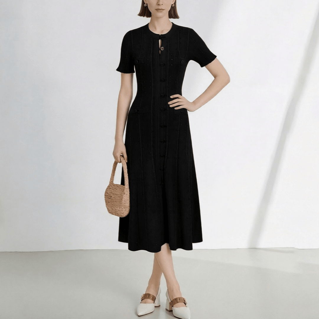 SOERA Hannelore French V - Neck Knitted Slit Dress - Dress -  Black XS