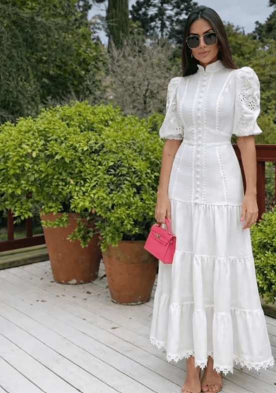 SOERA Isabelle Eyelet Lace Puff Sleeves Midi Dress - Dress - SOERA-364163-DEF-OS-16291 White XS
