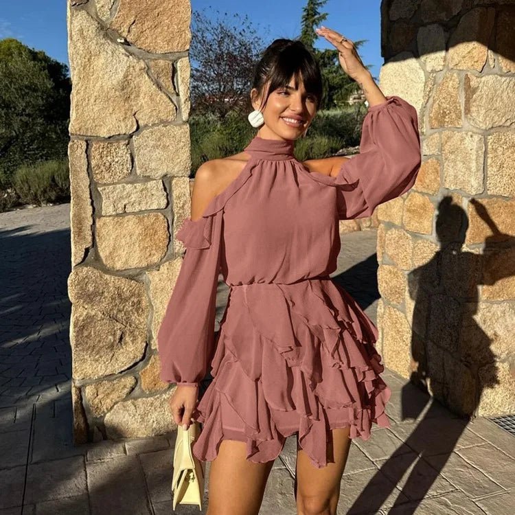 SOERA Maureen Halter Tiered Mini Dress - Dress - SOERA-143299-DEF-OS-37987 Pink XS