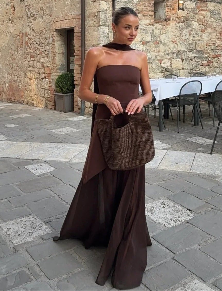 SOERA Ophelia Asymmetric Sheer Maxi Dress - Dress - SOERA-028419-S-BROWN-19523 Brown S
