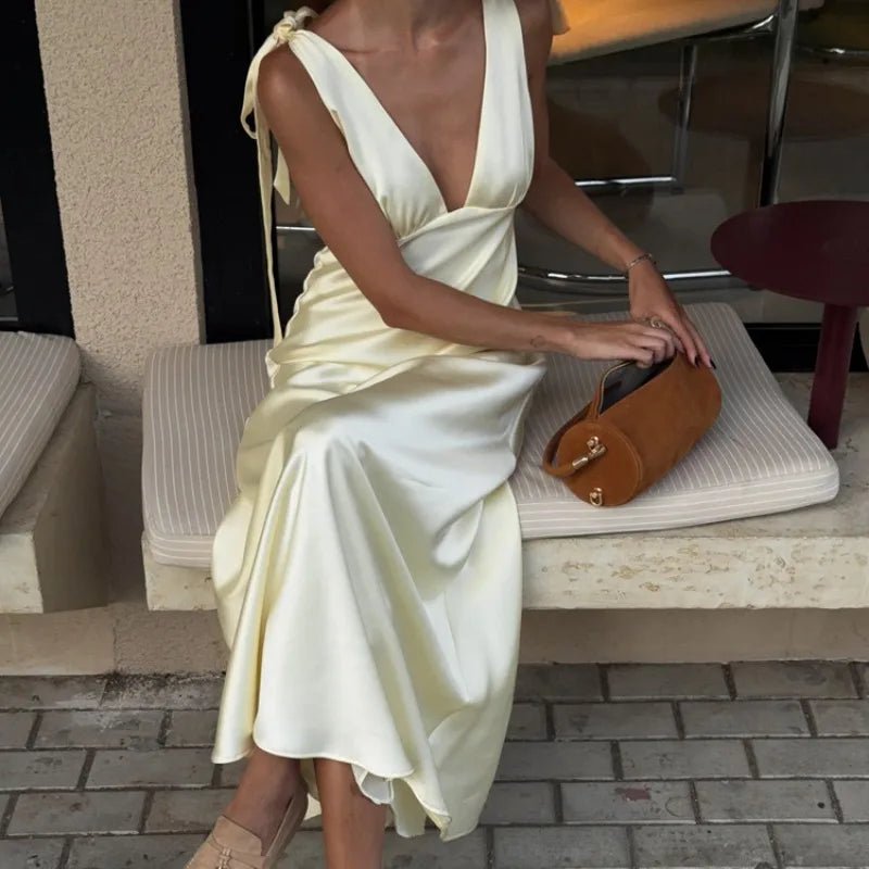 SOERA Selene Satin Tie Strap Maxi Dress - Dress - SOERA-274371-DEF-OS-69061 Yellow M