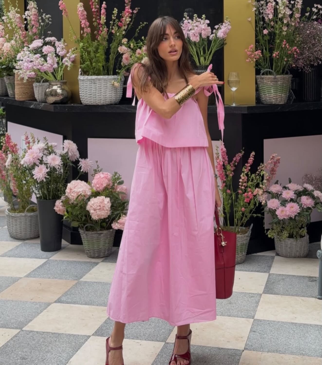 SOERA Sophia Pink Bow Tiered Midi Dress - Dress -  XS