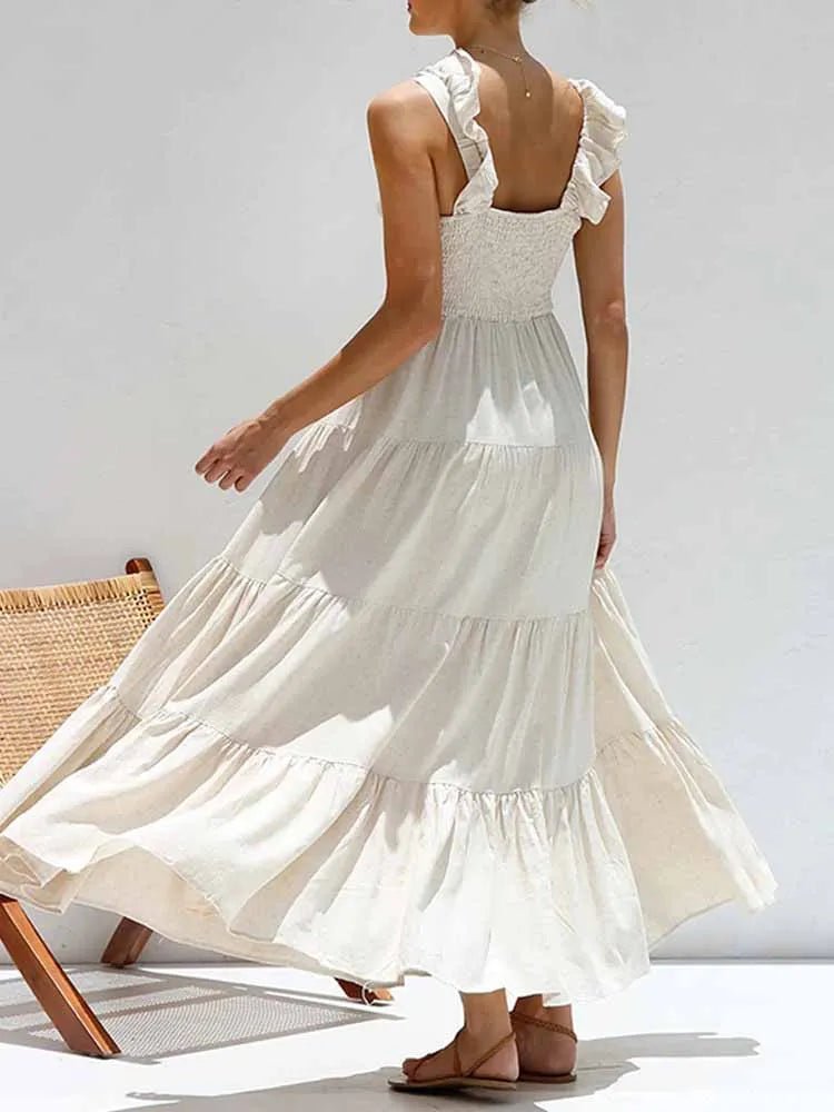 SOERA Tahlia Ruffle Cotton Linen Maxi Dress - Dress -  Beige M