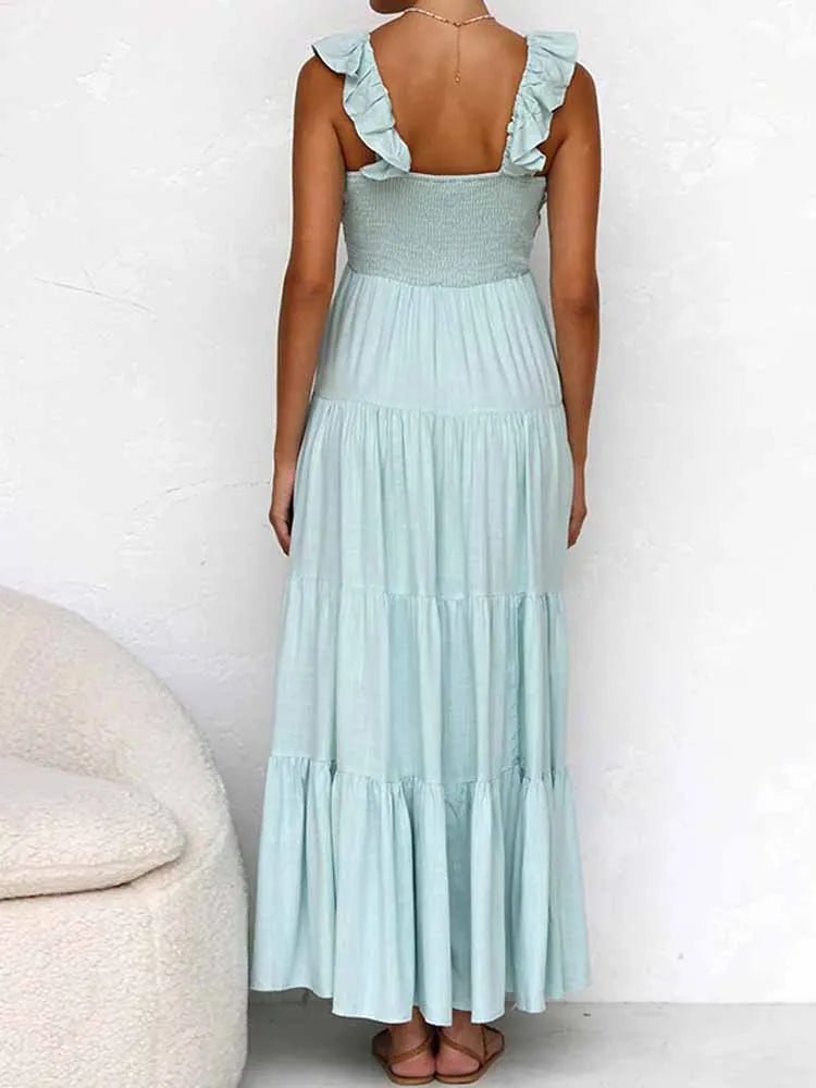 SOERA Tahlia Ruffle Cotton Linen Maxi Dress - Dress -  Light Blue M