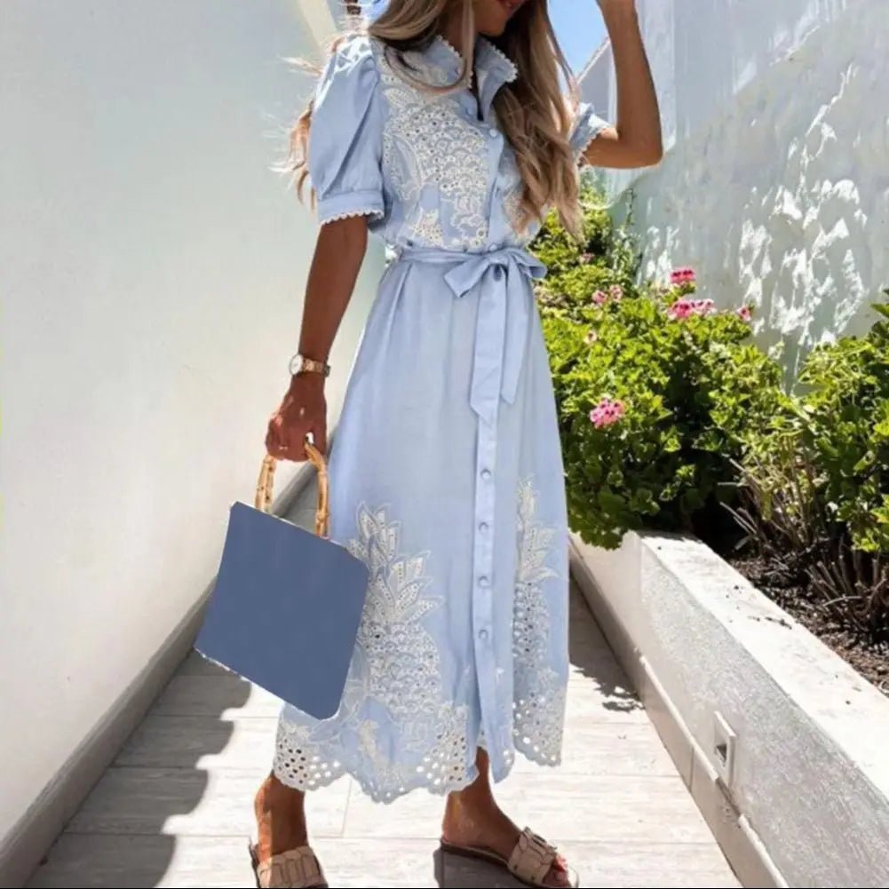 SOERA Theresa Embroidered Lace - Up Maxi Dress - Dress -  Light Blue M
