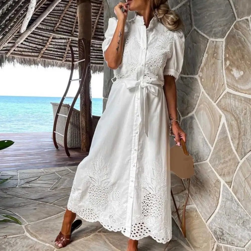 SOERA Theresa Embroidered Lace - Up Maxi Dress - Dress -  White XL