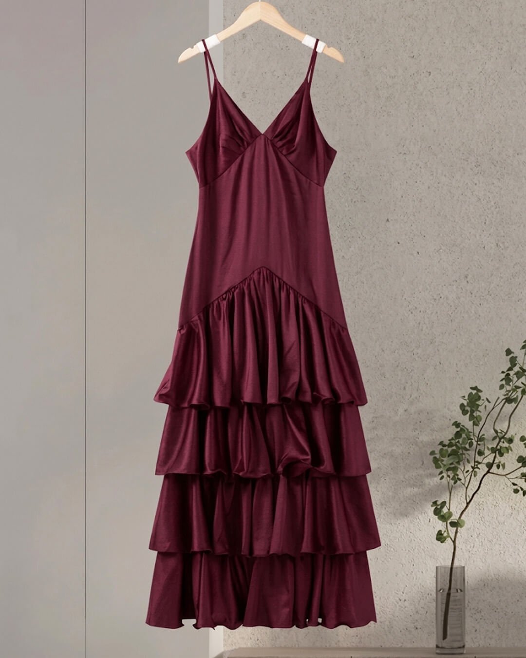 SOERA Venetia Ruffled Sling Evening Dress - Dress -  Maroon XL