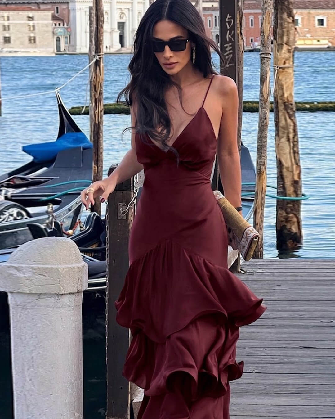 SOERA Venetia Ruffled Sling Evening Dress - Dress -  Maroon XL