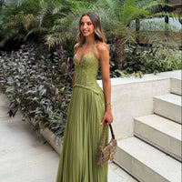 Vestido maxi Vivian plissado com espartilho