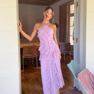 Vestido de noite Beatrice halter em linha A