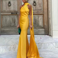 Beatrice vestido longo de cetim de seda com gola halter e costas nuas
