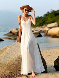 Bianca vestido longo cami com decote em V e costas descobertas