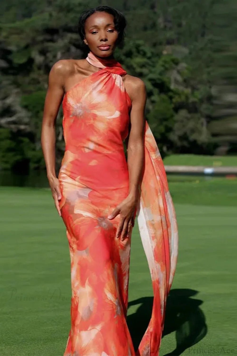 SOERA Celeste Elegant Satin Halter Dress - Dresses - SOERA-689795-ORA-S-91011 Orange S