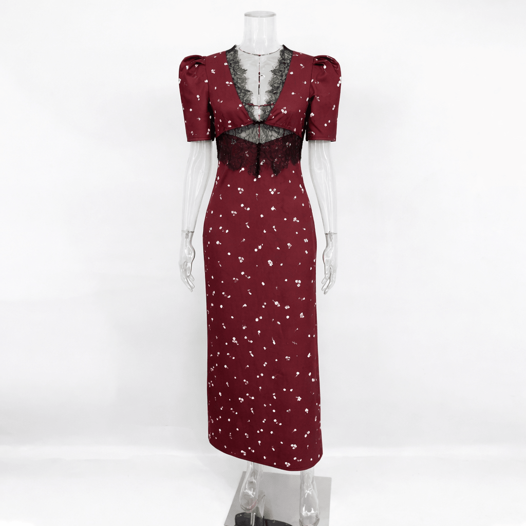 SOERA Diana Puff Sleeve Lace Dress - Dresses -  Red M