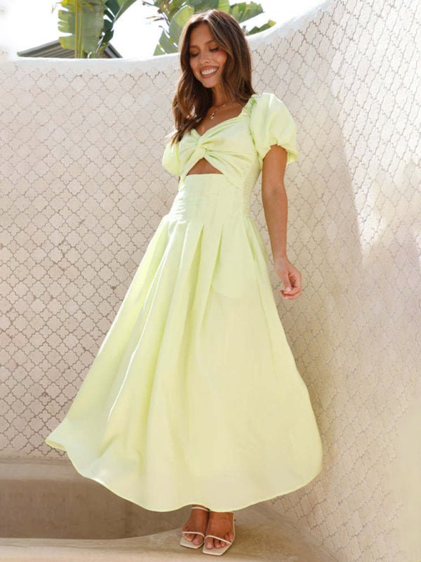 SOERA Maritoni Puff Sleeve Hollow Midi Dress - Dresses - Tg1775708714487387957 Yellow XL