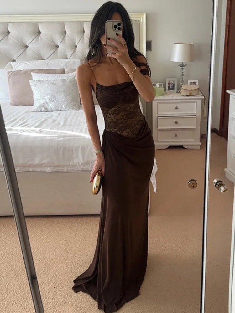SOERA Olga One Shoulder Lace Maxi Dress - Dresses - 1005009420029371-;fh1764062903247764507 Brown S