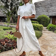 Vestido comprido Beatrice com bordados e atar