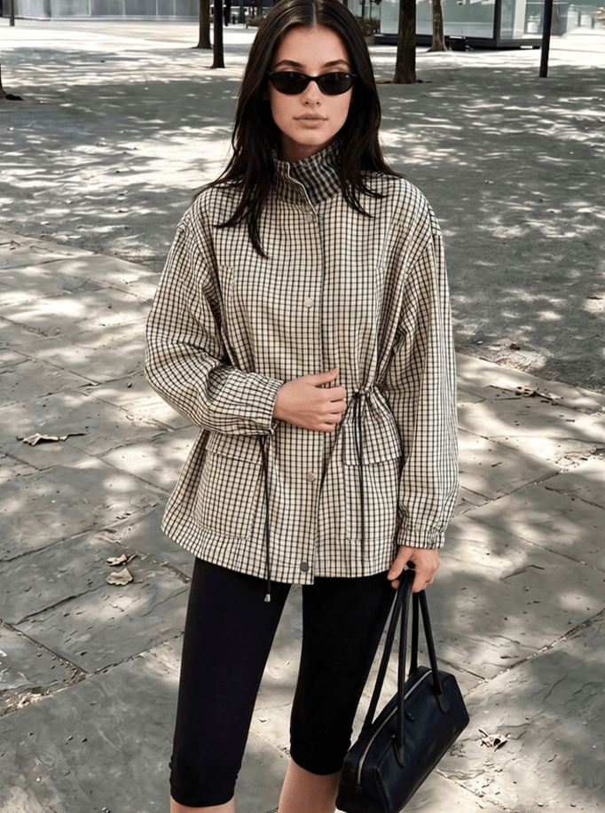 SOERA Ellen High-Neck Plaid Jacket - Jacket - SOERA-690371-GRE-M-07587 M