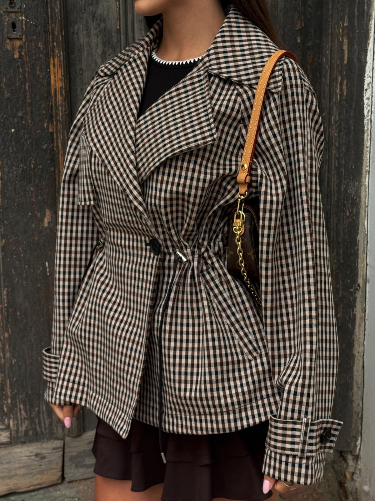 SOERA Helena Drawstring Gingham Short Trench - Jacket - SOERA-913603-GIN-S-58755 Beige S