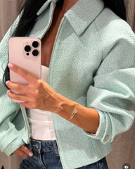 Sarah Jaqueta Curta em Tweed com Fecho