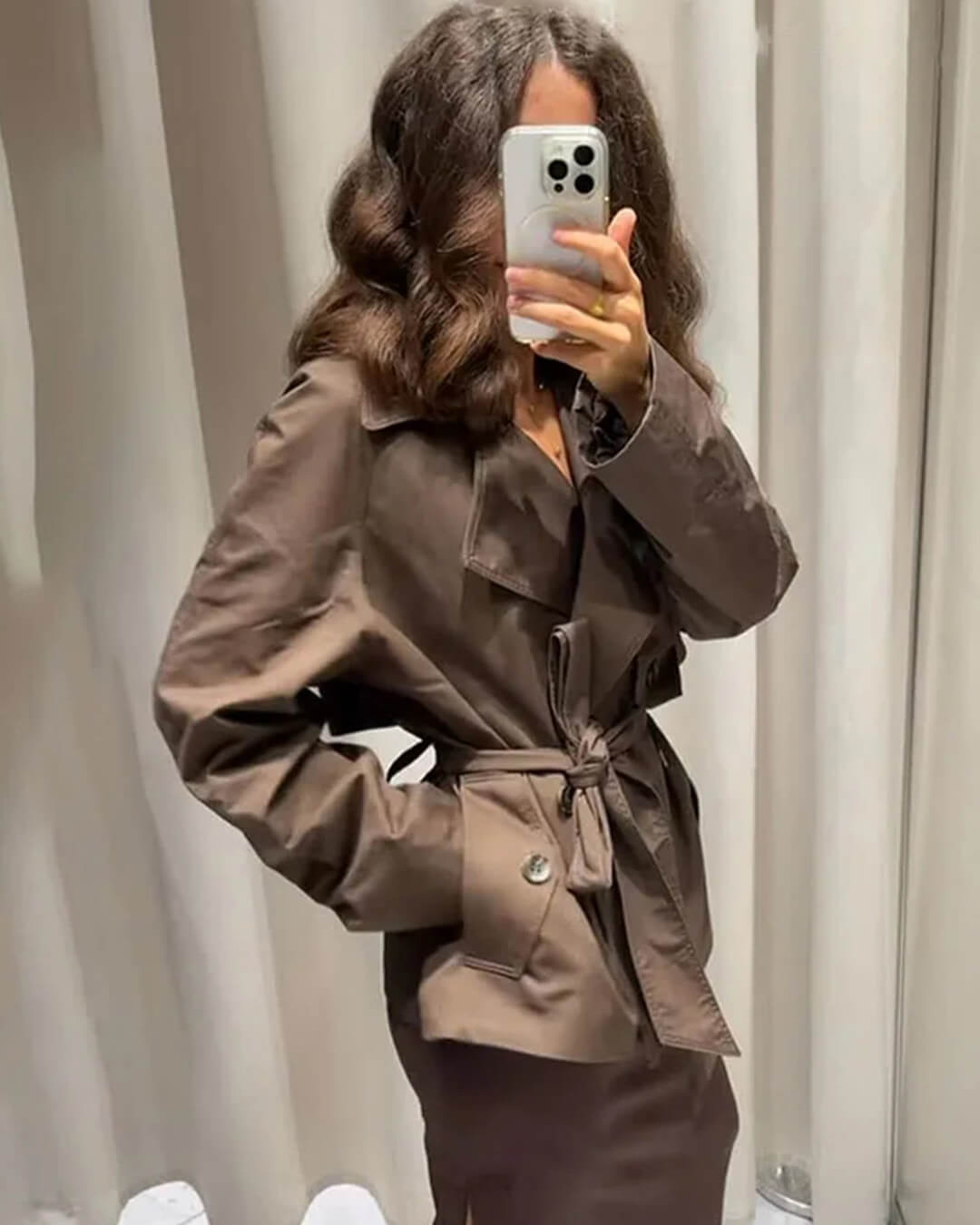 SOERA Alianna Belted Short Trench Coat - Jackets - 1005010525106371-;IL1773466489348314352 Coffee S