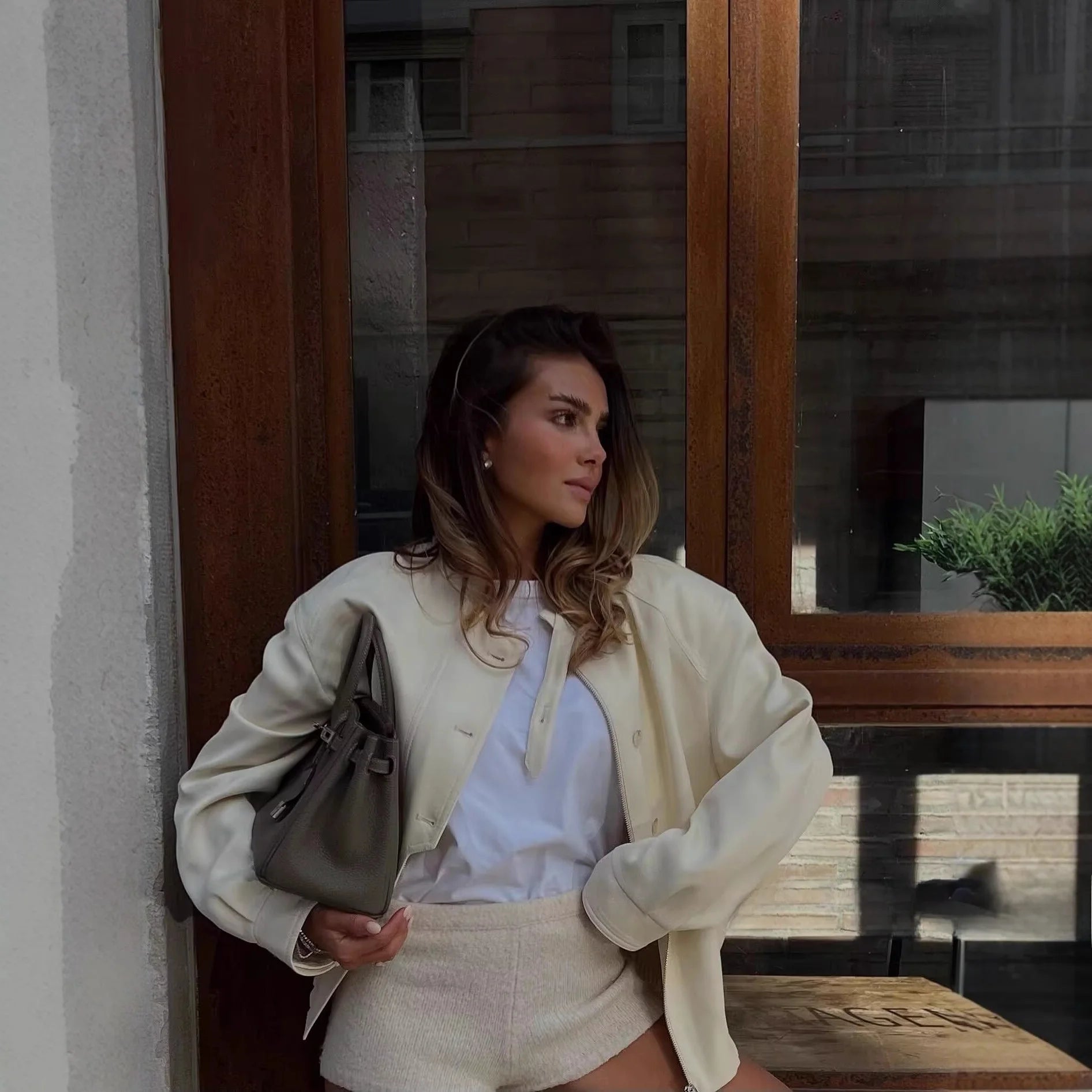SOERA Beatrice Stand Collar Jacket with Button Details - Jackets -  Beige M