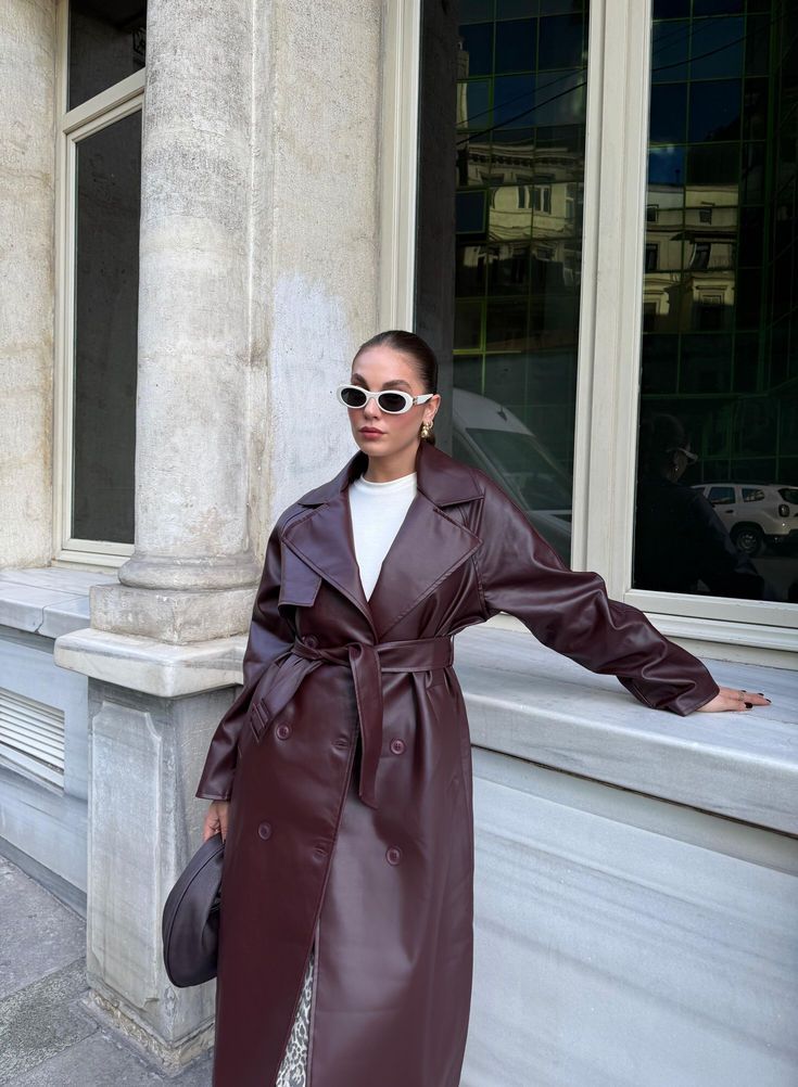 SOERA Cassy Faux Leather Maxi Trench Coat - Jackets - AV1764442362183661000 Burgundy XS