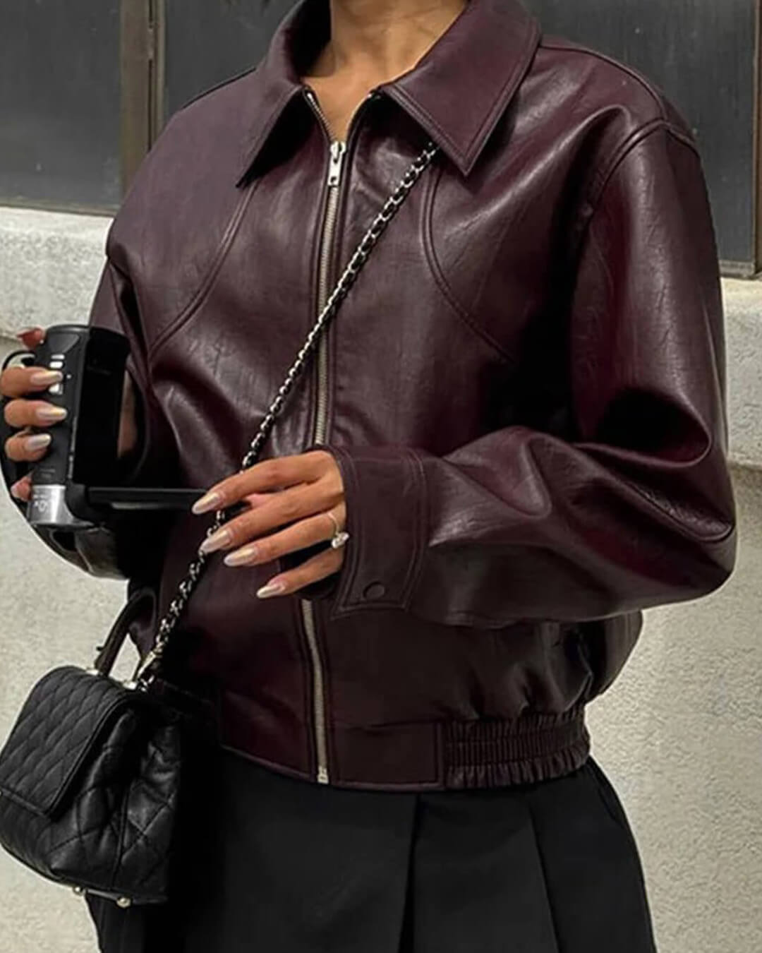 SOERA Fiona Faux Leather Lapel Jacket - Jackets - SOERA-887299-WIN-M-86435 Wine Red M