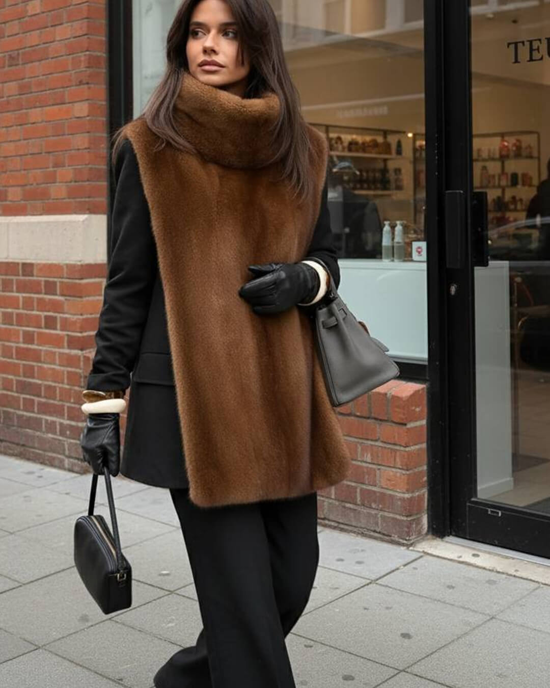 SOERA Rina Faux Fur Turtleneck Vest - Jackets -  Gradient Brown